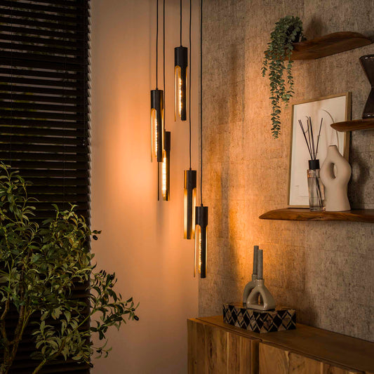 Hanglamp van 5 Lampen Getrapt Tube - 30x30x180 cm - Artic zwart