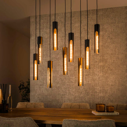 Hanglamp van 9 Lampen Tube - 100x18x150 cm - Artic zwart