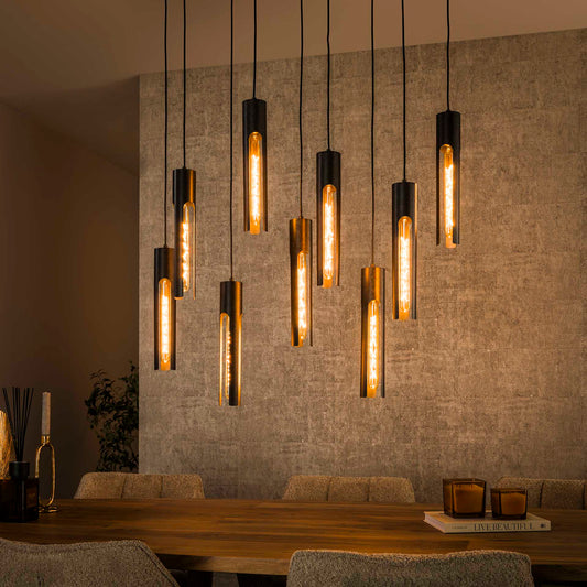 Hanglamp van 9 Lampen Tube - 100x18x150 cm - Artic zwart