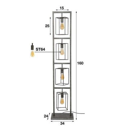 Vloerlamp 4x Cubic Tower - 34x24x160 cm - Oud zilver