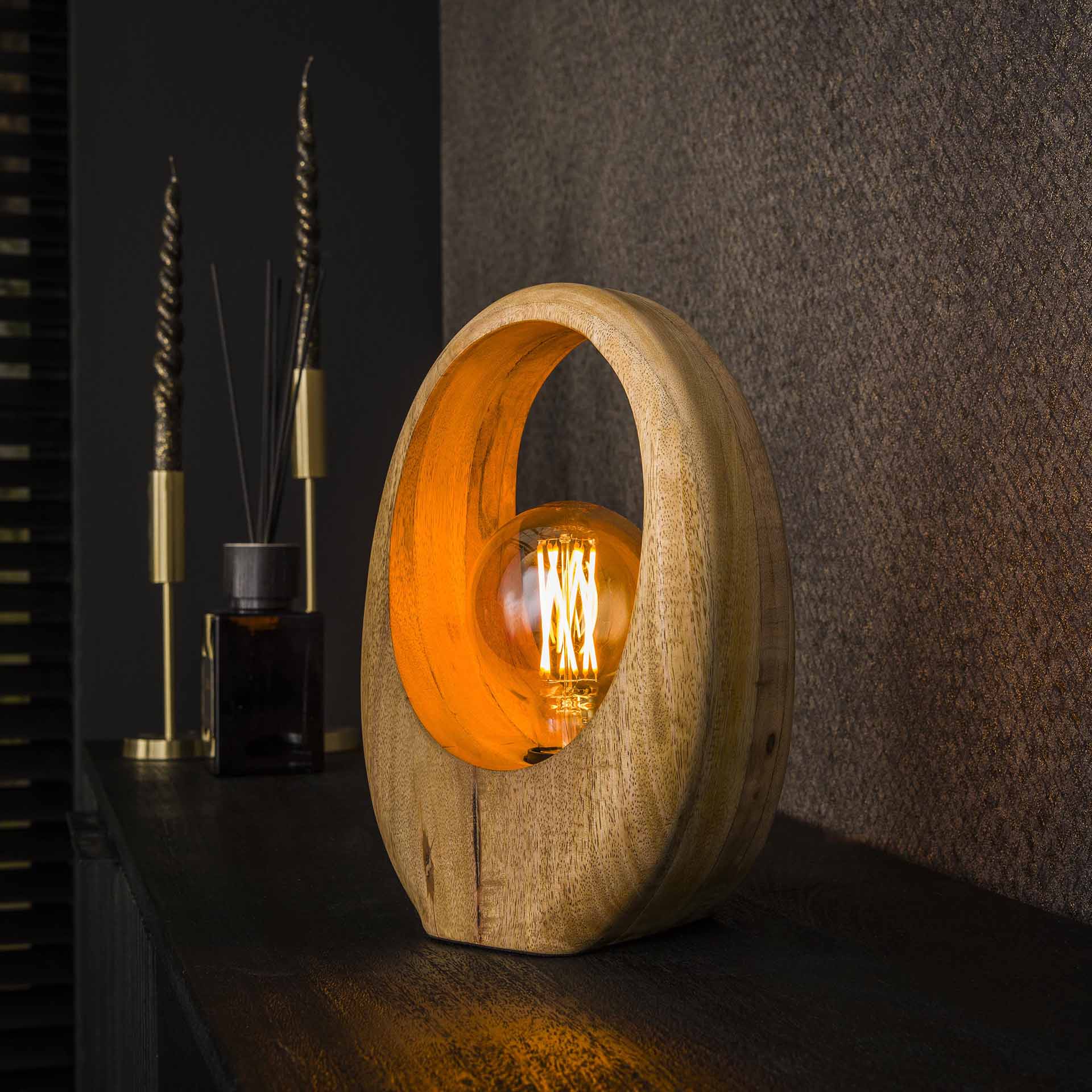 Tafellamp 1L Arch wood / Massief mango naturel