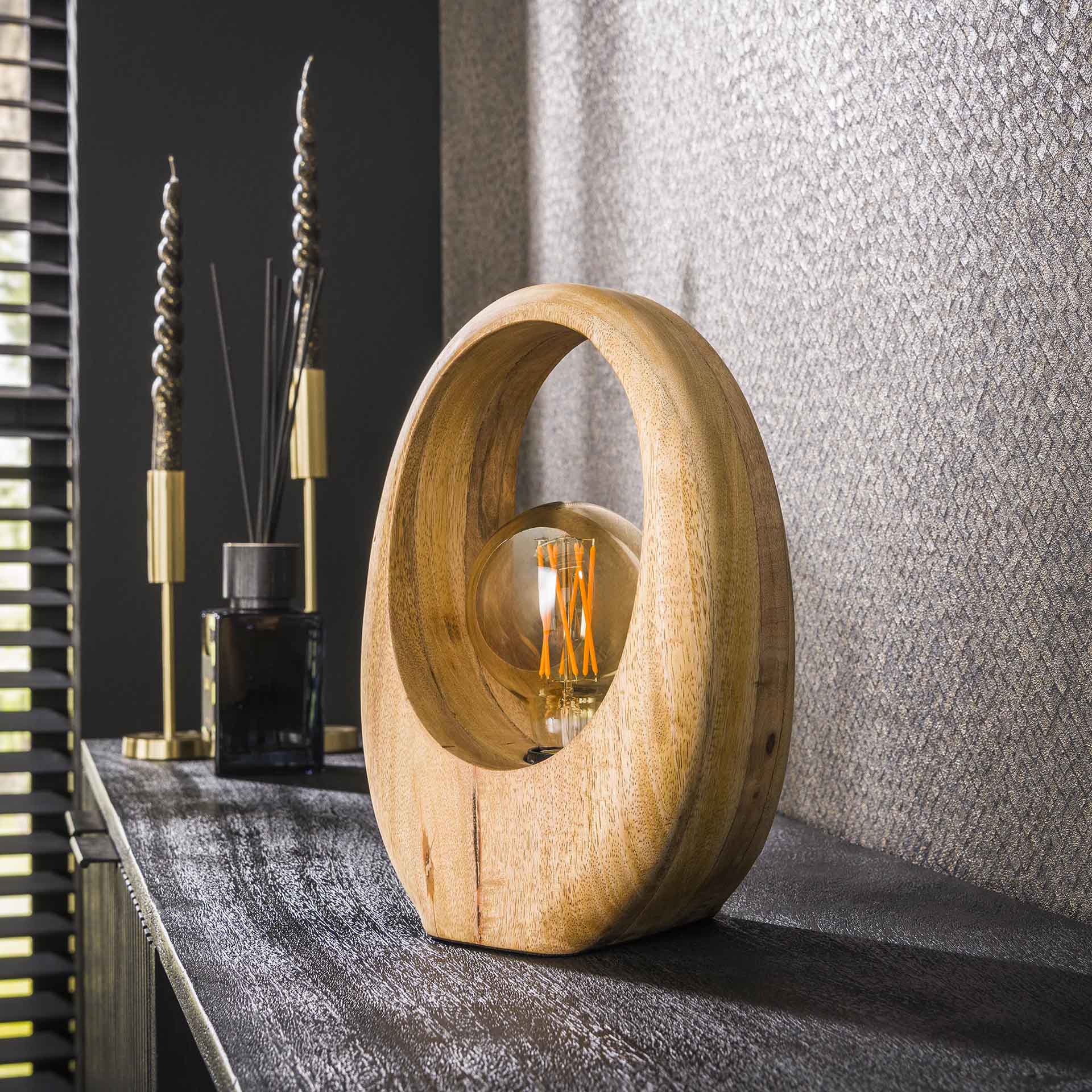 Tafellamp 1L Arch wood / Massief mango naturel
