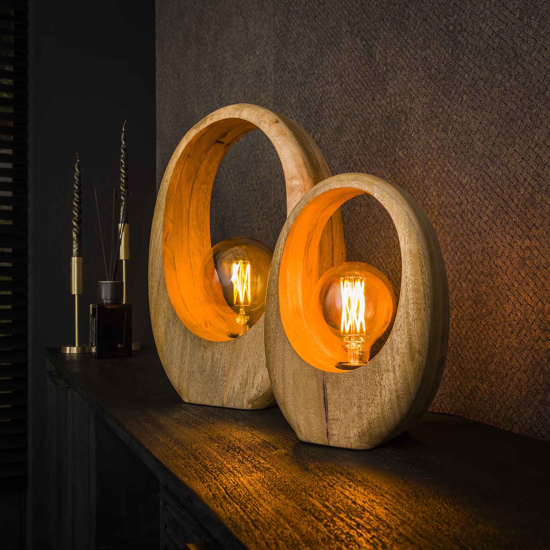 Tafellamp van 1 Lamp Arch Wood L - 30x13x43 cm - Massief Mango Naturel