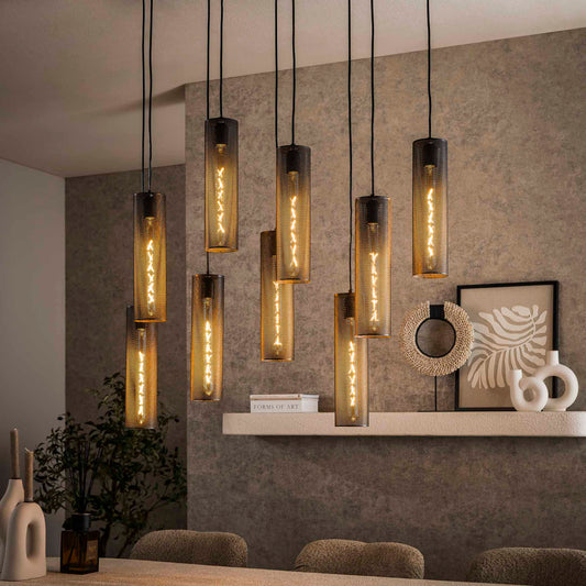 Hanglamp van 9 Lampen Tube Mesh - 100x30x150 cm - Artic zwart