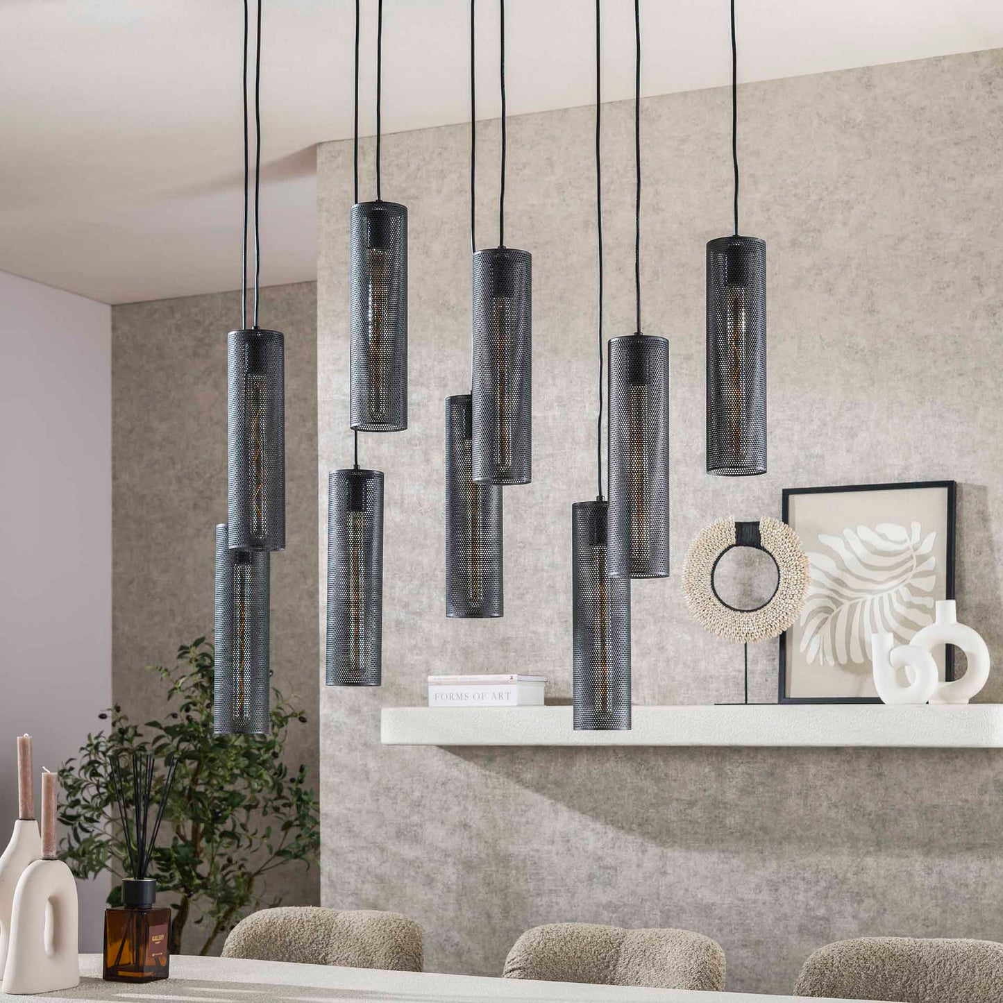 Hanglamp 5+4 tube mesh / Artic zwart