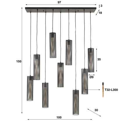 Hanglamp 5+4 tube mesh / Artic zwart