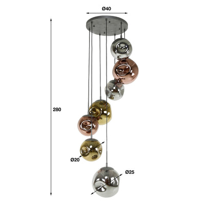 Hanglamp 7L getrapt stellar / Oud zilver