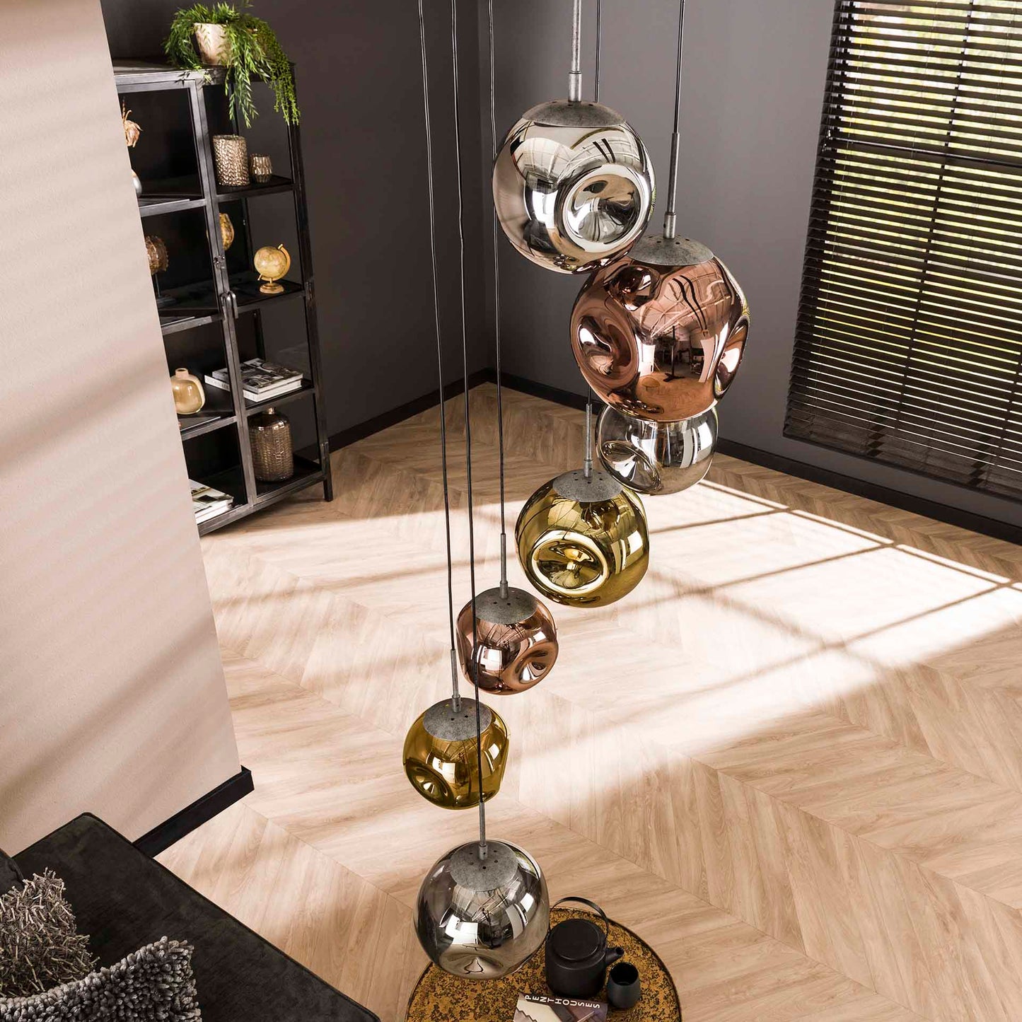 Hanglamp 7L getrapt stellar / Oud zilver