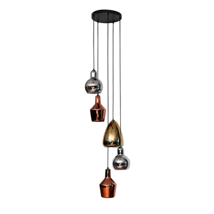 Hanglamp 5L getrapt mix glass tricolore / Artic zwart