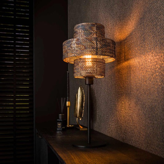 Tafellamp van 1 Lamp Lantern - 28x28x58 cm - Zwart bruin