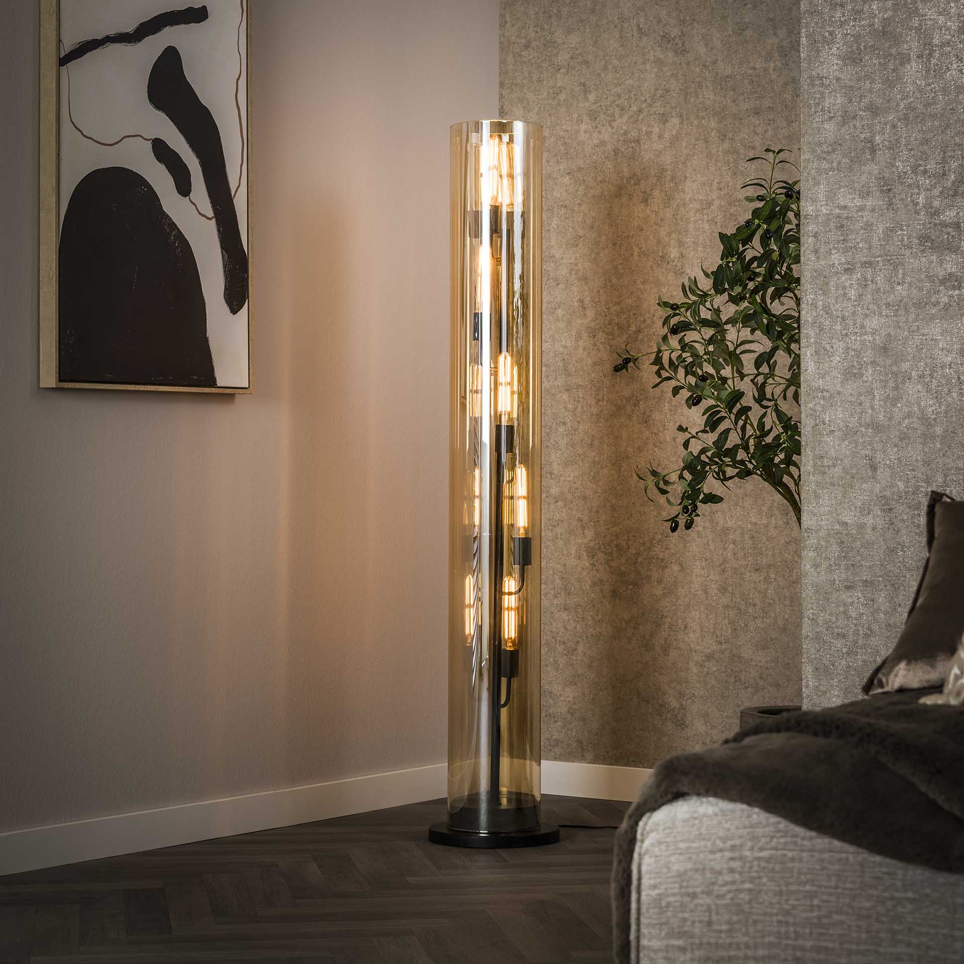 Vloerlamp van 5 Lampen Tube Amber Glas - 20x20x153 cm - Artic Zwart