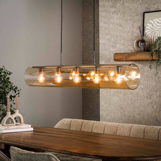 Hanglamp van 5 Lampen Tube Amber Glas - 120x20x150 cm - Artic zwart