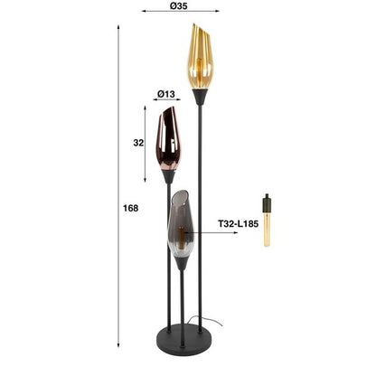 Vloerlamp Cocoon Mix Glass - 35x35x168 cm - Zwart
