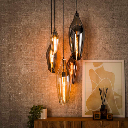 Hanglamp van 5 Lampen Getrapt Cocoon Mix Glass - 60x60x200 cm - Zwart