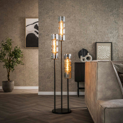 Vloerlamp van 3 Lampen Getrapt Cylinder Glas - 32x32x155 cm - Artic zwart