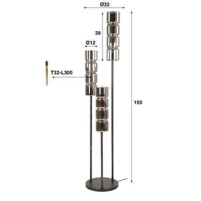 Vloerlamp 3L getrapt cylinder glas / Artic zwart