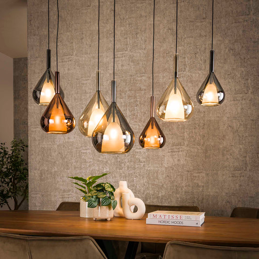 Hanglamp van 7 Lampen Wings Mix Glass - 120x40x150 cm - Zwart