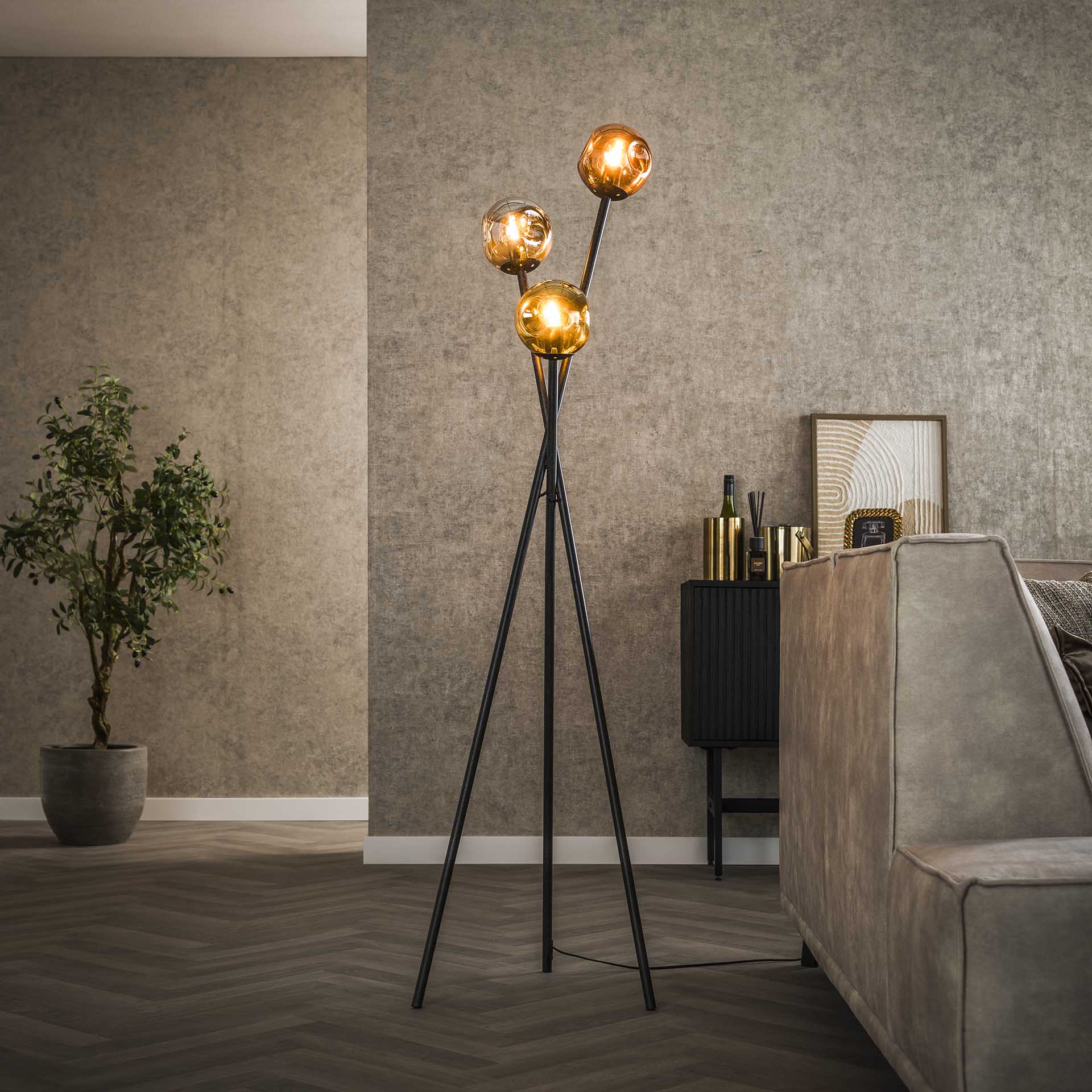 Vloerlamp van 3 Lampen Molecule Mix Glass - 45x45x169 cm - Artic zwart