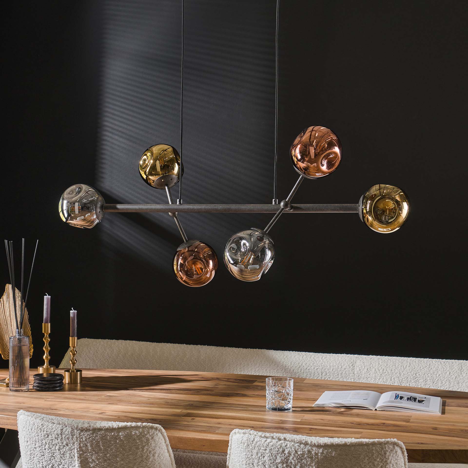 Hanglamp 6L molecule mix glass / Artic zwart