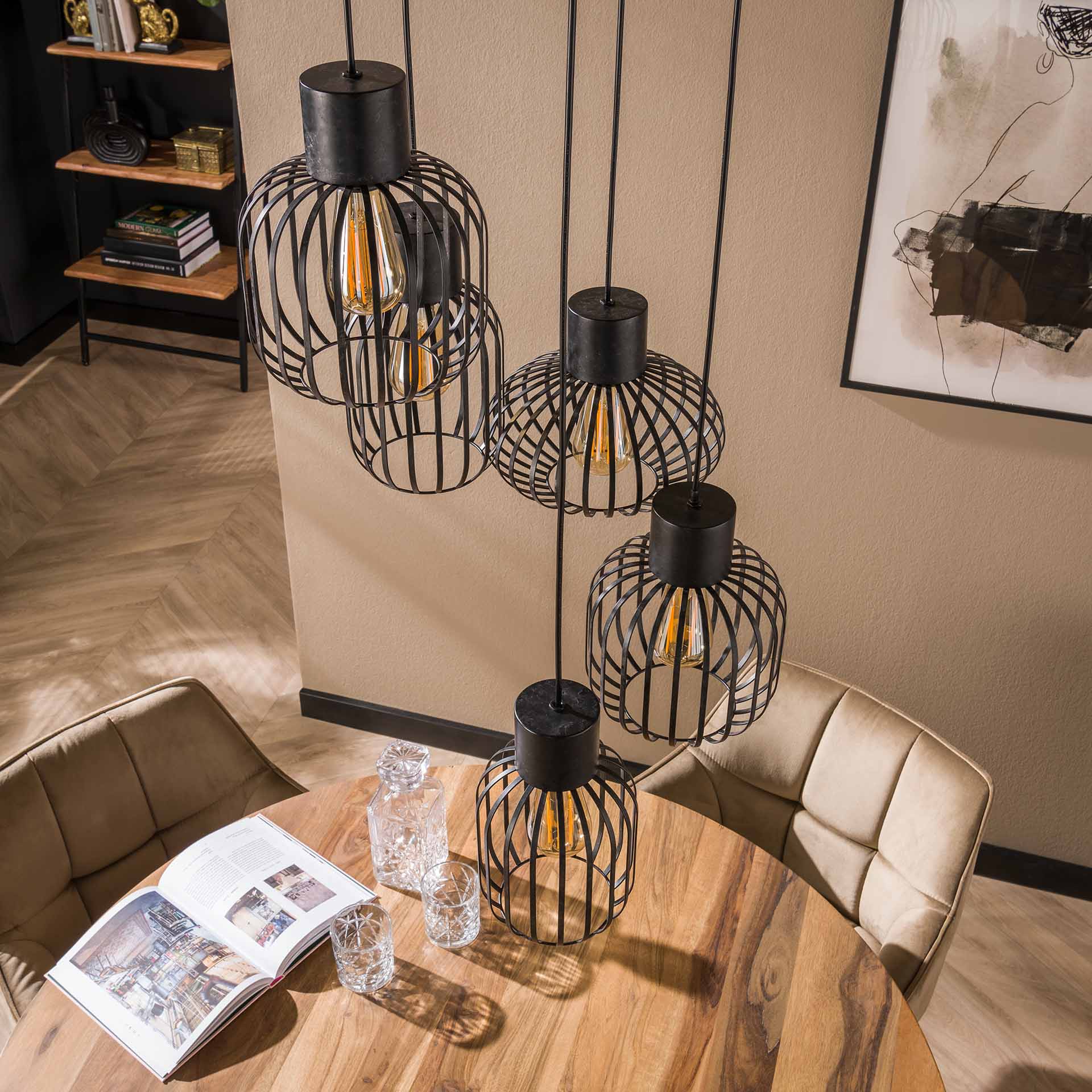 Hanglamp 5L getrapt mix metal / Charcoal