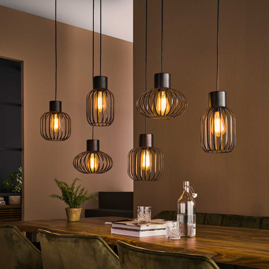 Hanglamp van 6 Lampen Mix Metal - 145x28x150 cm - Charcoal