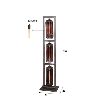 Vloerlamp 3L tower smoke glas-geperforeerd staal / Artic zwart