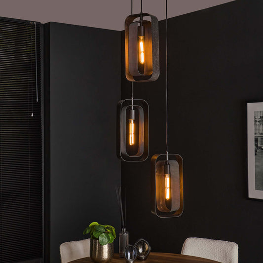 Hanglamp van 3 Lampen Mesh Rotate - 35x35x150 cm - Artic zwart
