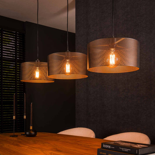 Hanglamp van 3 Lampen Mesh Round - 120x30x150 cm - Artic zwart