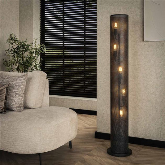 Vloerlamp van 5 Lampen Koker Mesh - 28x28x149 cm - Artic zwart