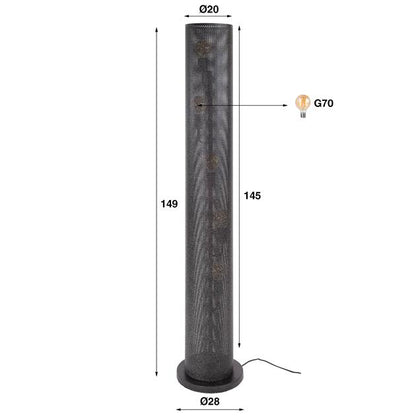 Vloerlamp van 5 Lampen Koker Mesh - 28x28x149 cm - Artic zwart