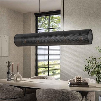 Hanglamp van 5 Lampen Koker Mesh - 120x20x150 cm - Artic zwart