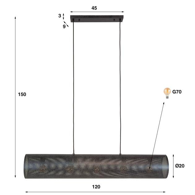 Hanglamp van 5 Lampen Koker Mesh - 120x20x150 cm - Artic zwart