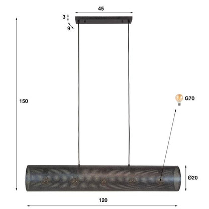 Hanglamp van 5 Lampen Koker Mesh - 120x20x150 cm - Artic zwart