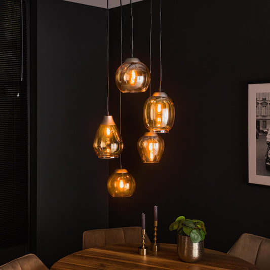 Hanglamp van 5 Lampen Getrapt Mix - 43x43x150 cm - Chromekleurig glas
