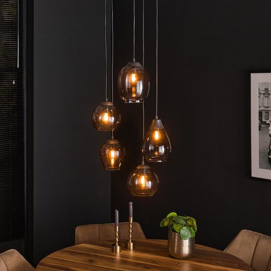Hanglamp van 5 Lampen Getrapt Mix - 43x43x150 cm - Amberkleurig glas