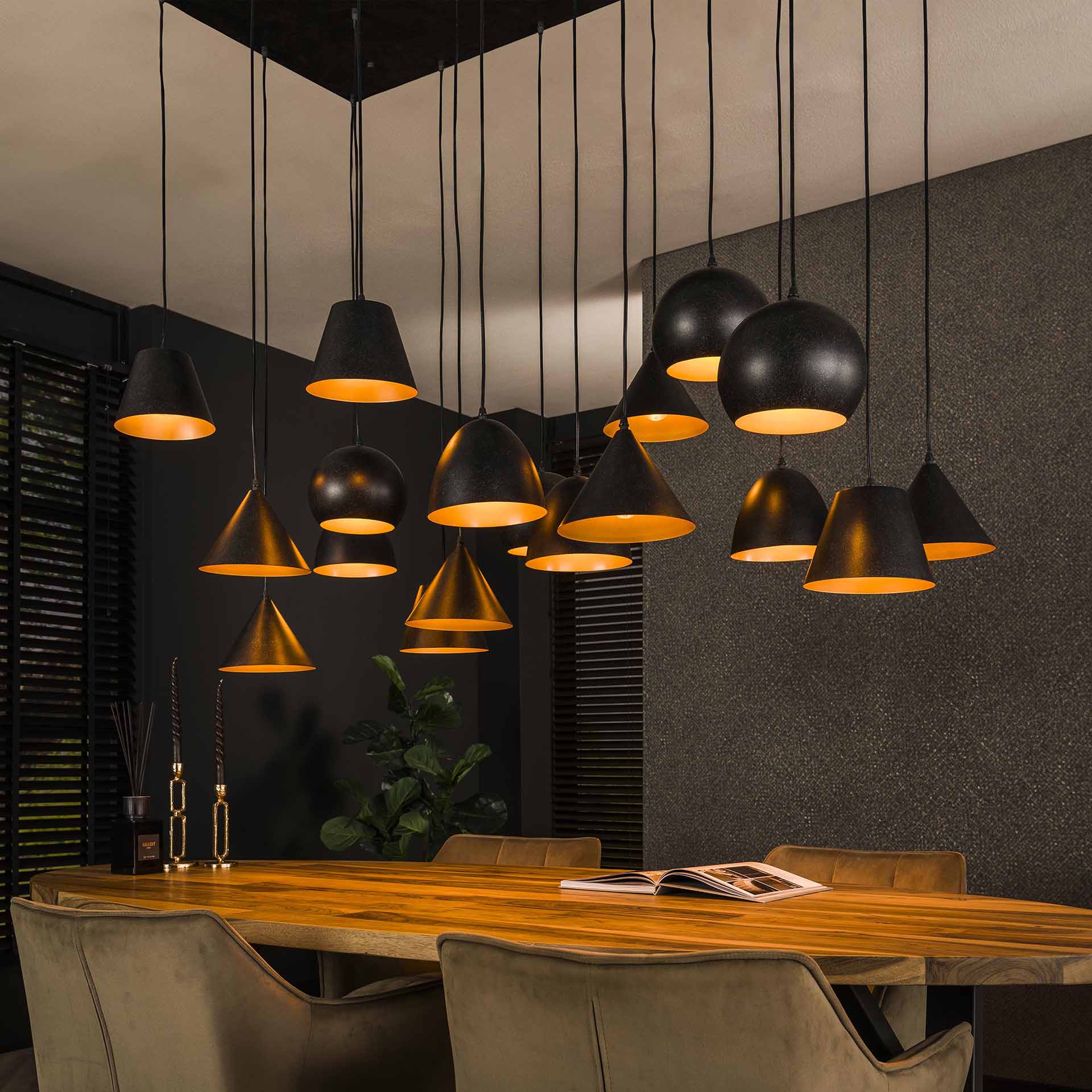 Hanglamp van 18 Lampen XXL - 145x60x150 cm - Metalen kap - Artic zwart