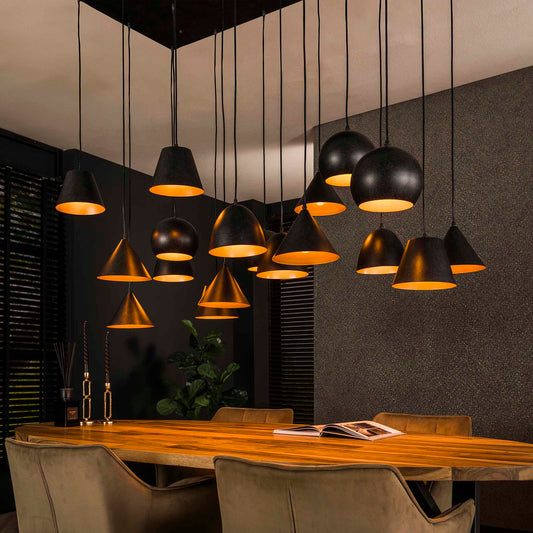 Hanglamp van 18 Lampen XXL - 145x60x150 cm - Metalen kap - Artic zwart