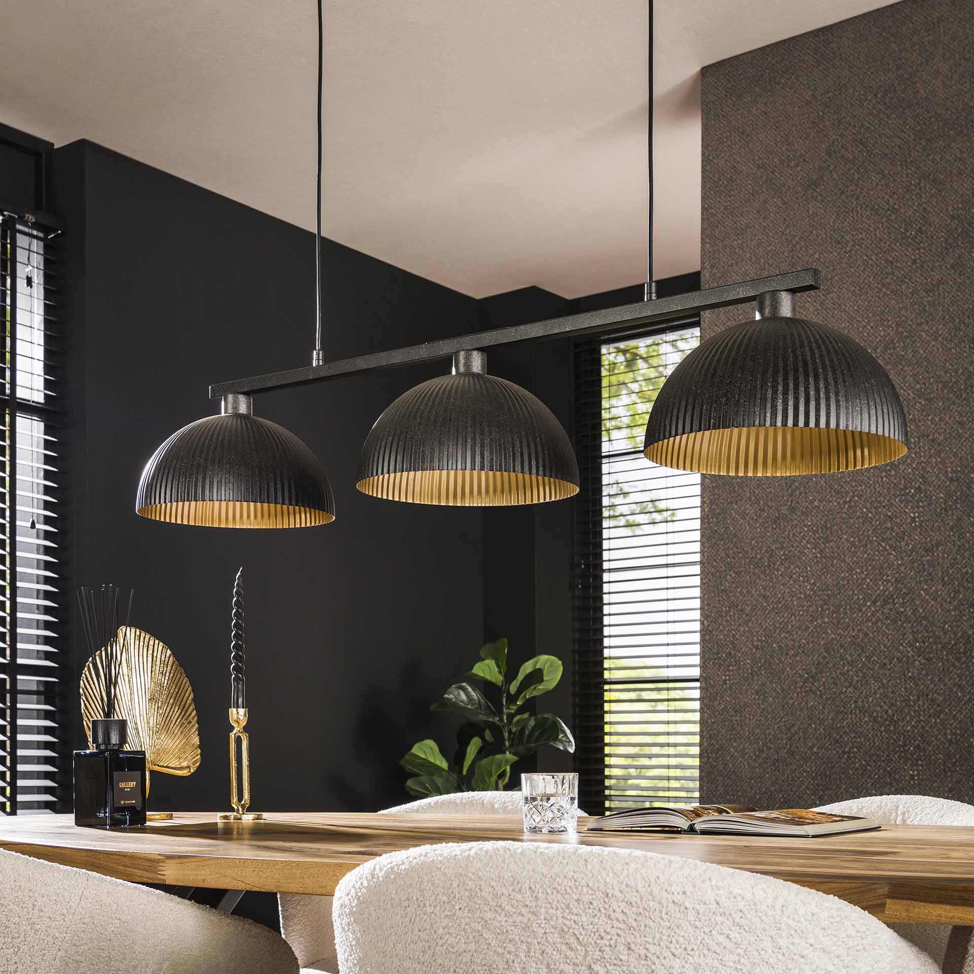 Hanglamp 3L halfronde kap-ribbel / Artic zwart
