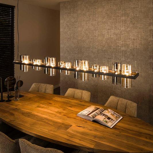 Hanglamp van 14 Lampen Cylinder Mixed Glass (G9) - 190x20x150 cm - Artic zwart
