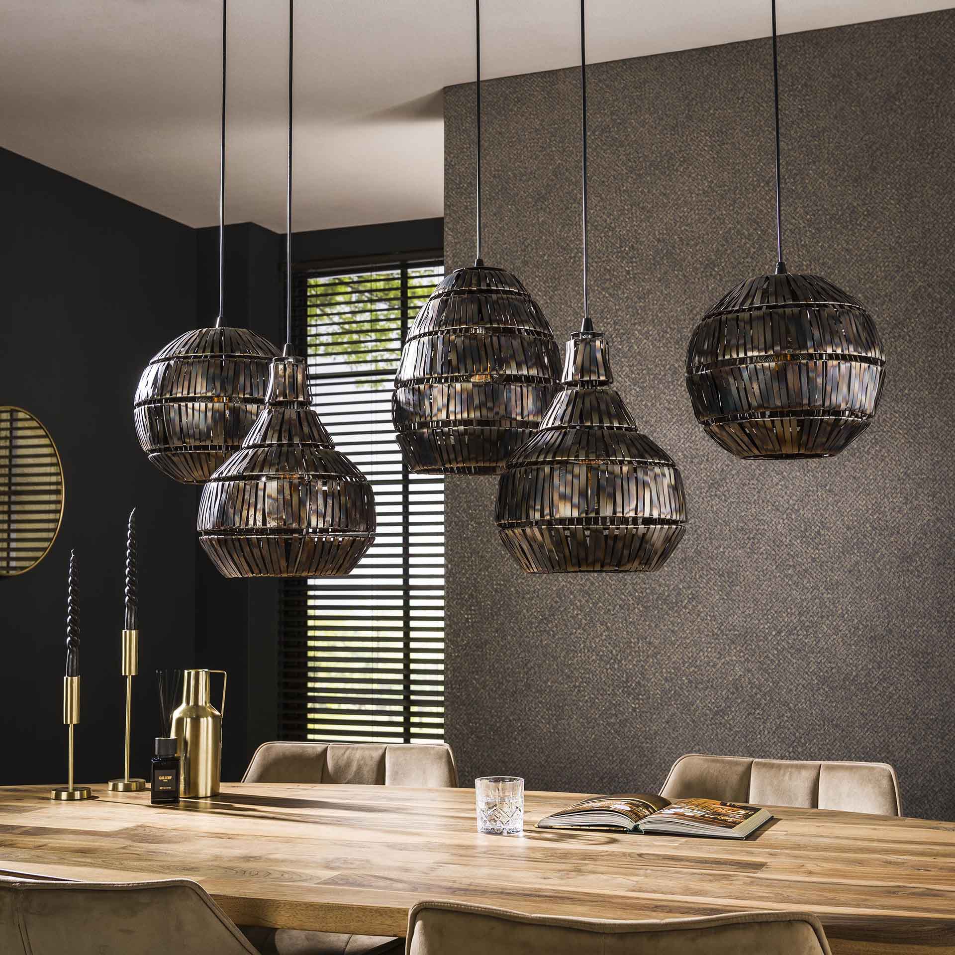 Hanglamp 5L strip multi shade / Zwart bruin