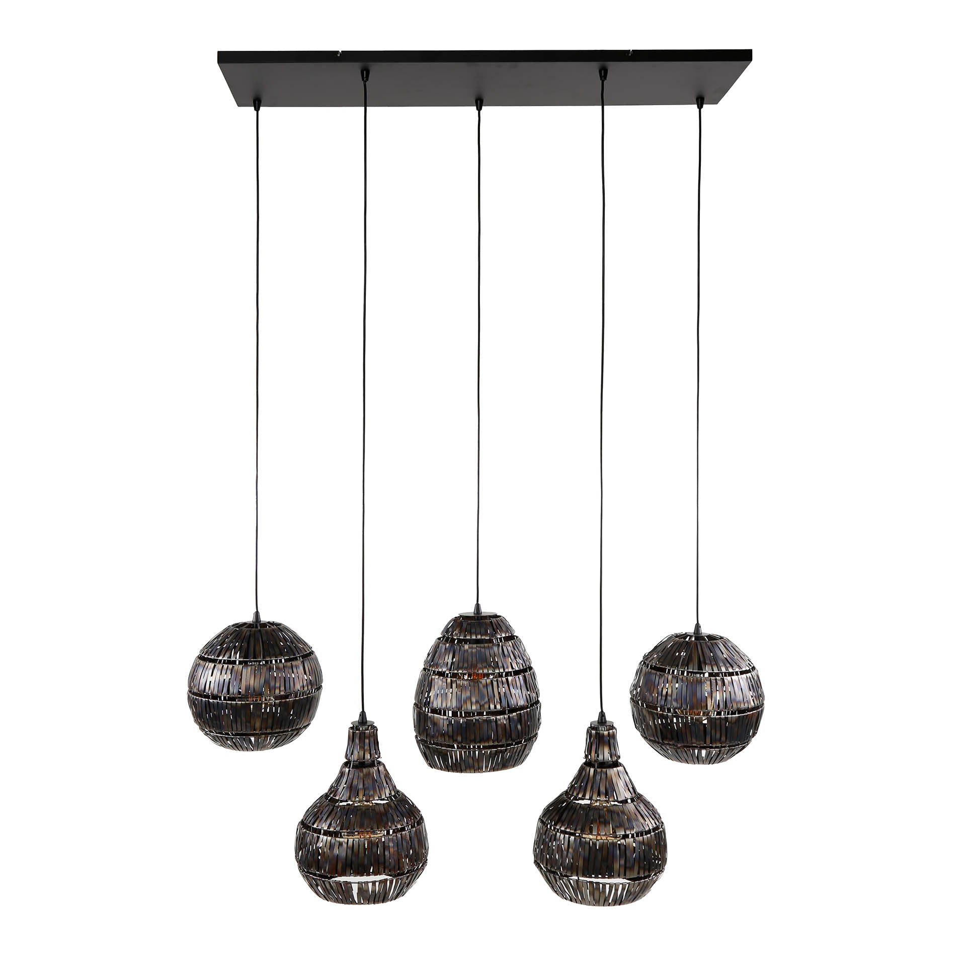 Hanglamp 5L strip multi shade / Zwart bruin