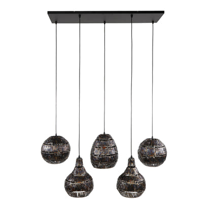 Hanglamp 5L strip multi shade / Zwart bruin