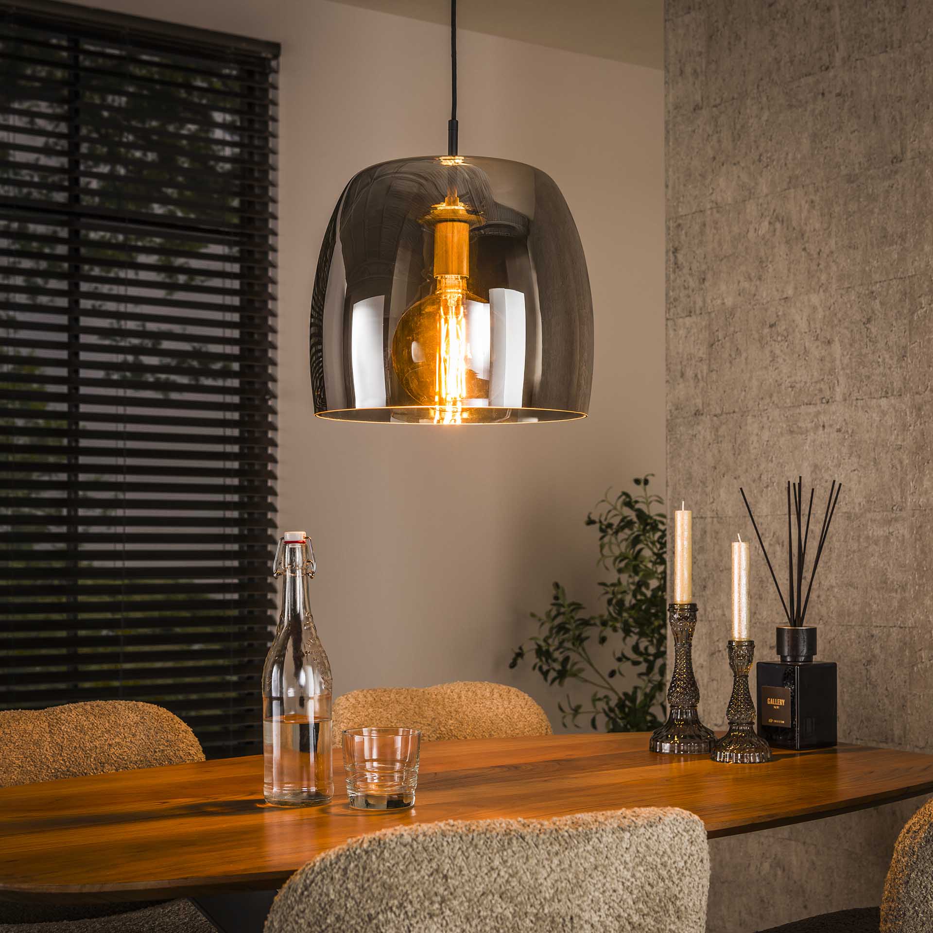 Hanglamp van 1 lamp Drift Glass - 35x35x150 cm -Smoke grey glas