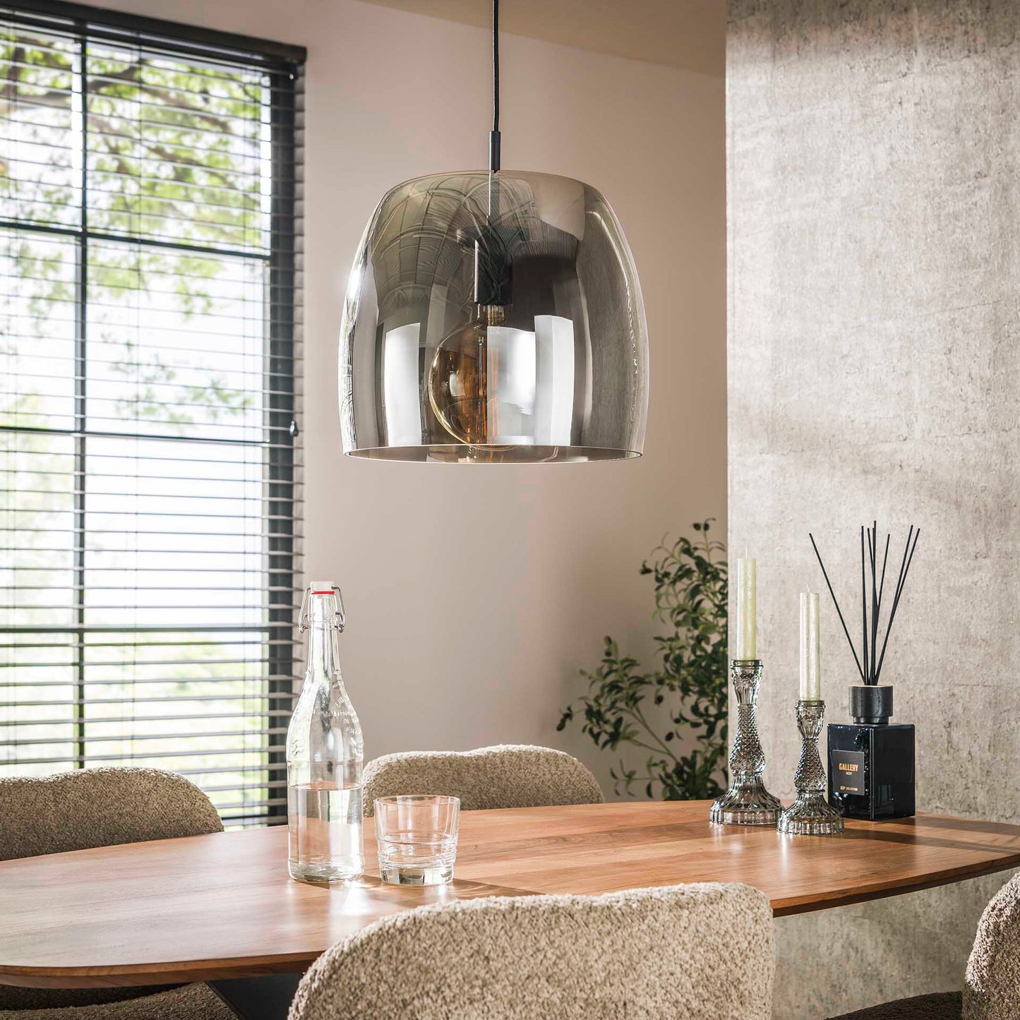 Hanglamp 1L drift glass / Smoke grey glas