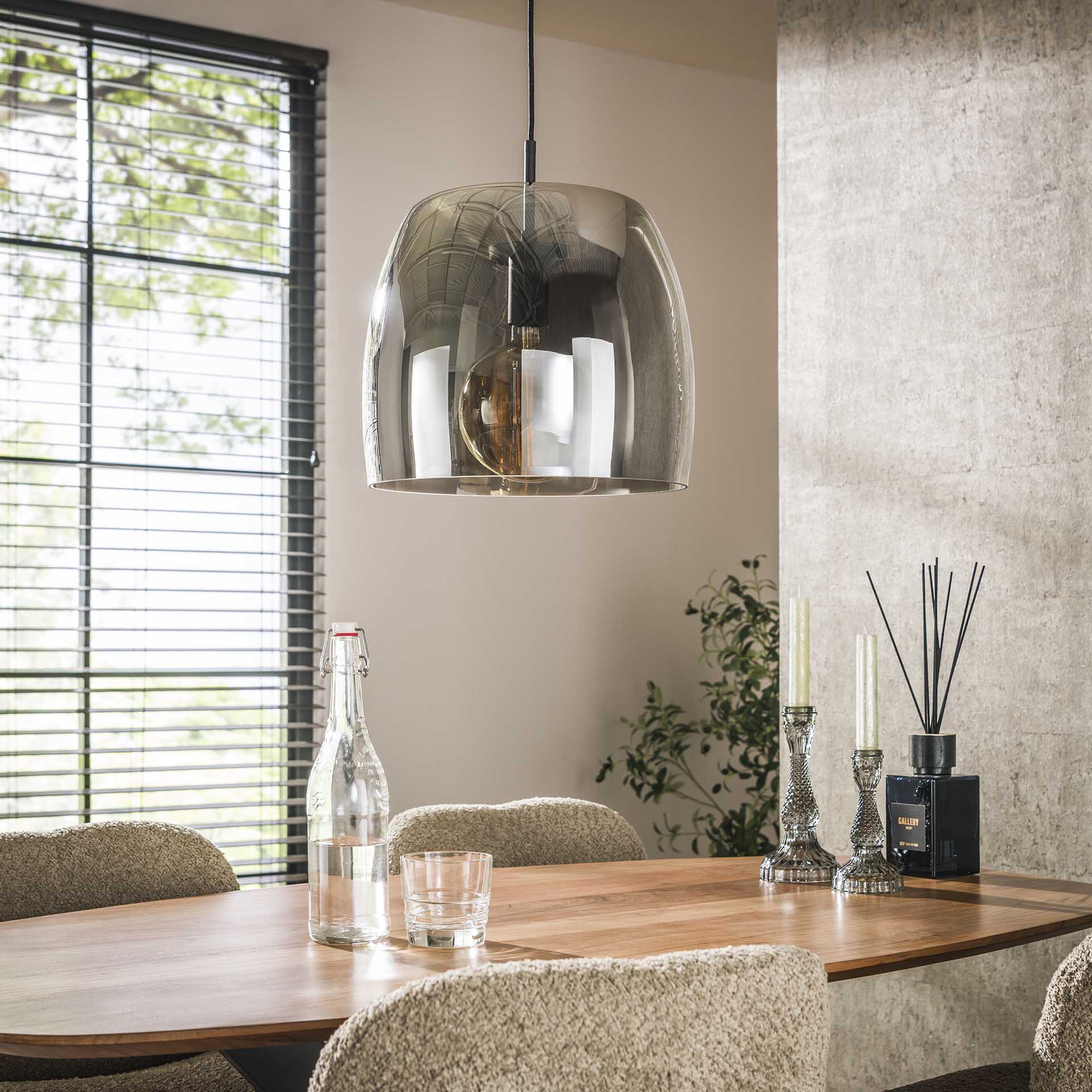 Hanglamp 1L drift glass / Smoke grey glas