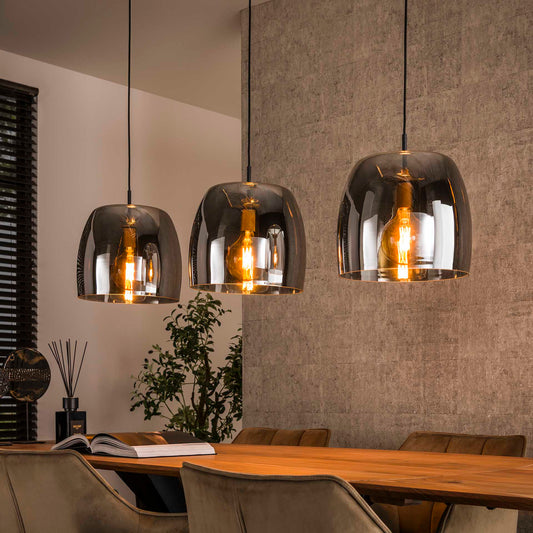 Hanglamp van 3 Lampen Drift Glass - 145x35x150 cm - Smoke grey glas