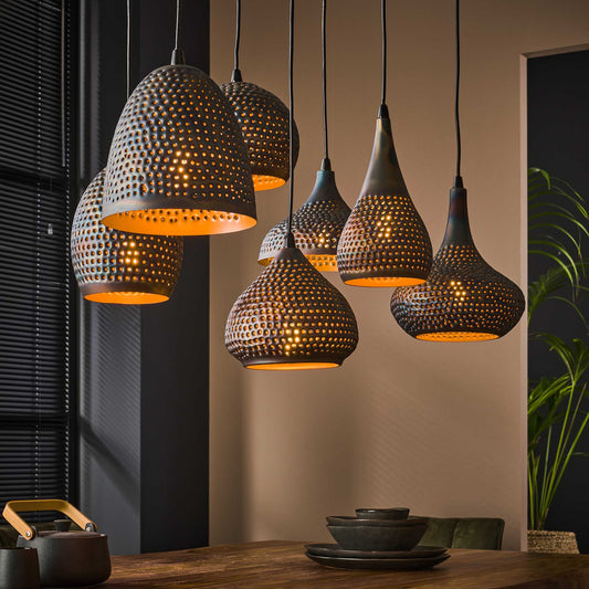 Hanglamp van 7 Lampen Punch Mix - 100x45x150 cm - Zwart bruin
