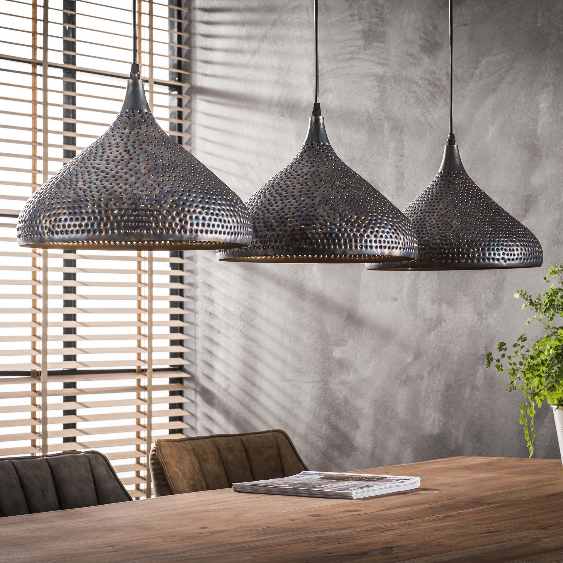 Hanglamp 3xØ32 punch trechter / Zwart bruin