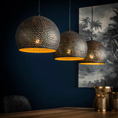 Hanglamp van 3 Lampen Punch Bol - 110x25x150 cm - Zwart bruin
