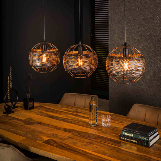 Hanglamp van 3 Lampen Ø30 Armor Open - 110x30x150 cm - Zwart bruin
